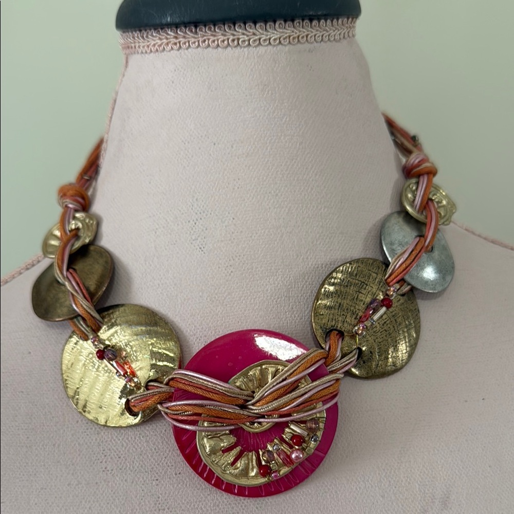 Chico’s Vintage metal & leather beaded necklace